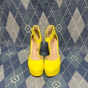 Luminous Yellow Platform Ankle-Strap Pumps - Women's